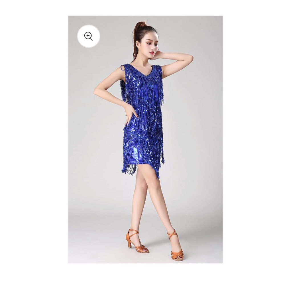 Sparkly Sequins Latin Dance Dress Women V Neck 1920s